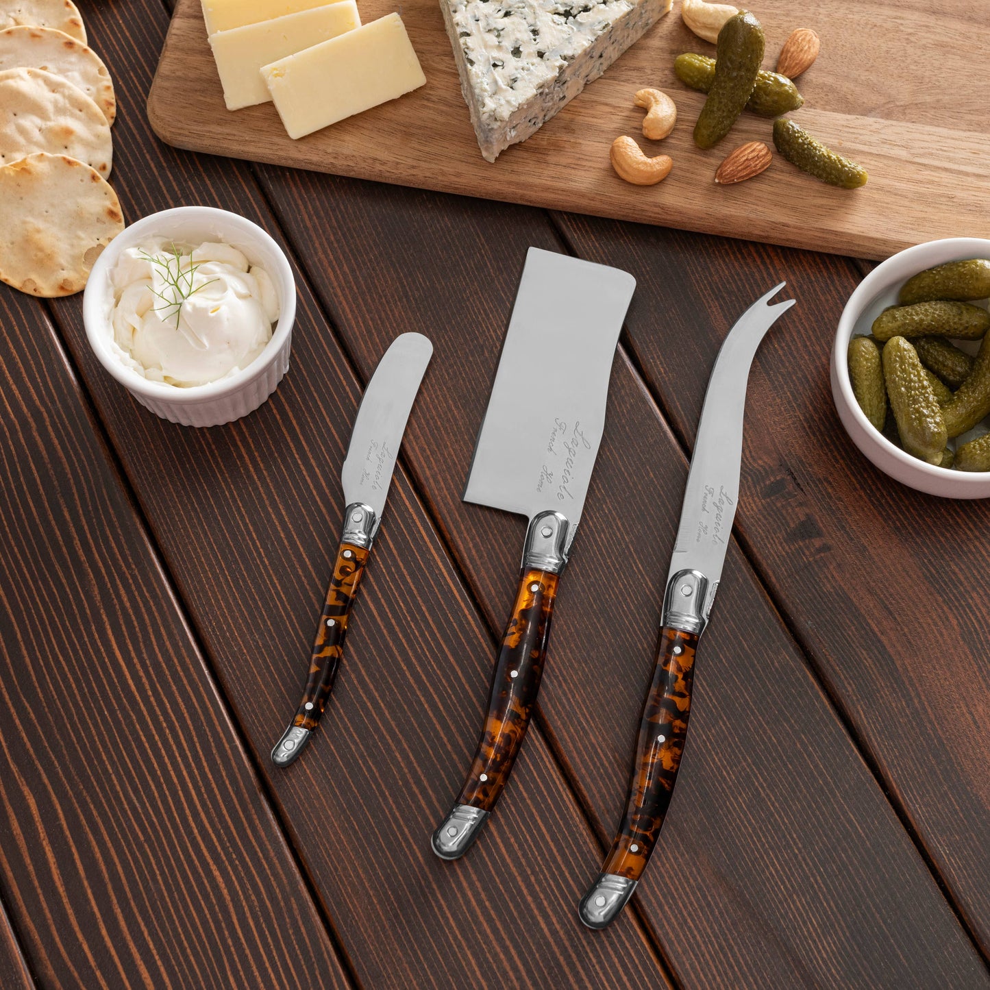 French Home 3-Piece Laguiole Tortoise Shell Cheese Knife Set: Tortoise Shell / Stainless-Steel and Resin