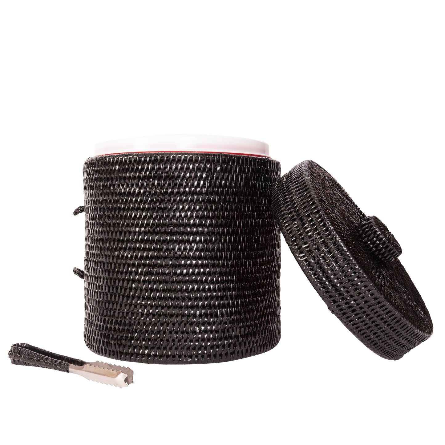 Rattan Ice Bucket with Tongs: Tudor Black / Large