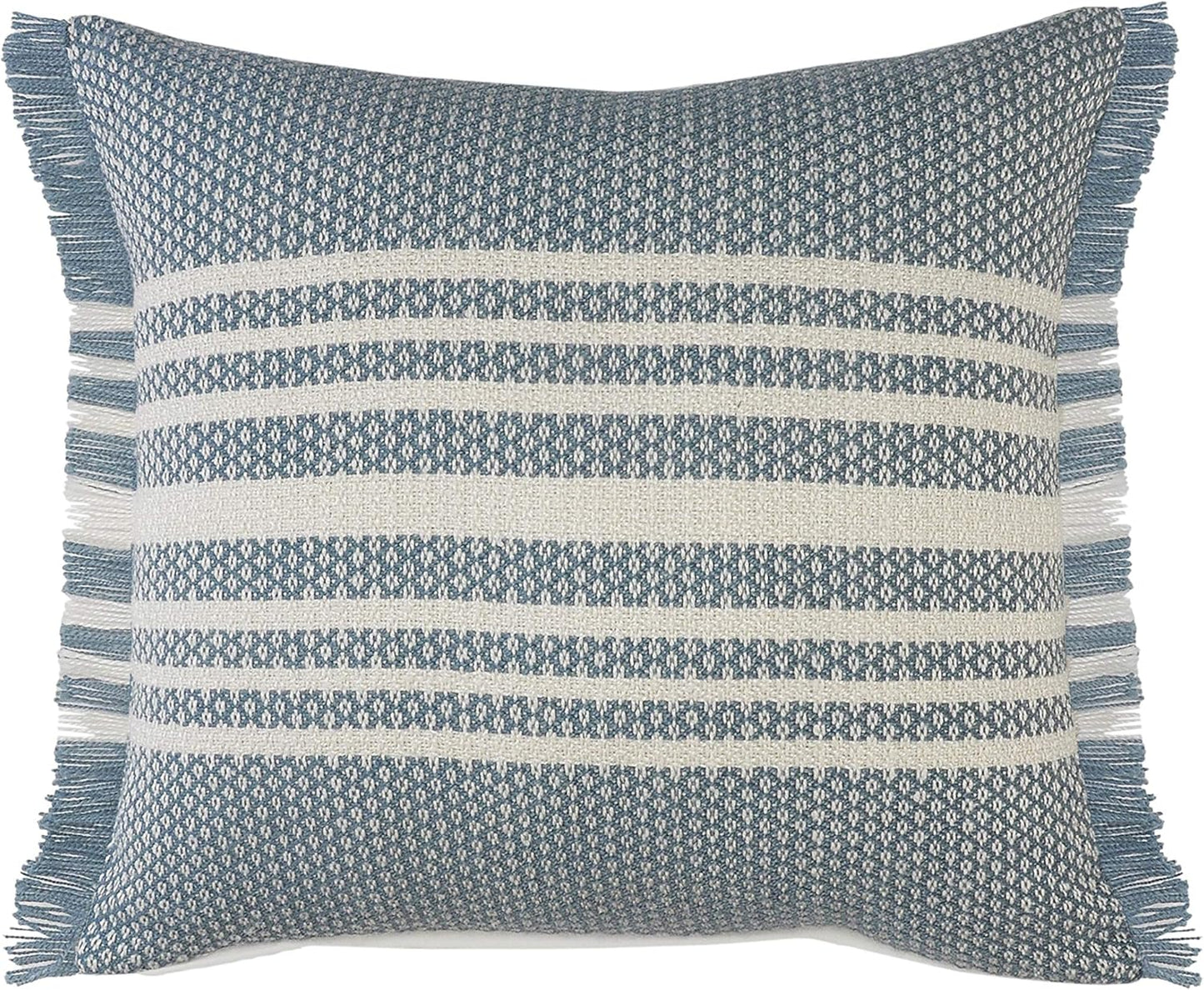 Blue Striped Indoor Pillow with Fringe 24"x24"