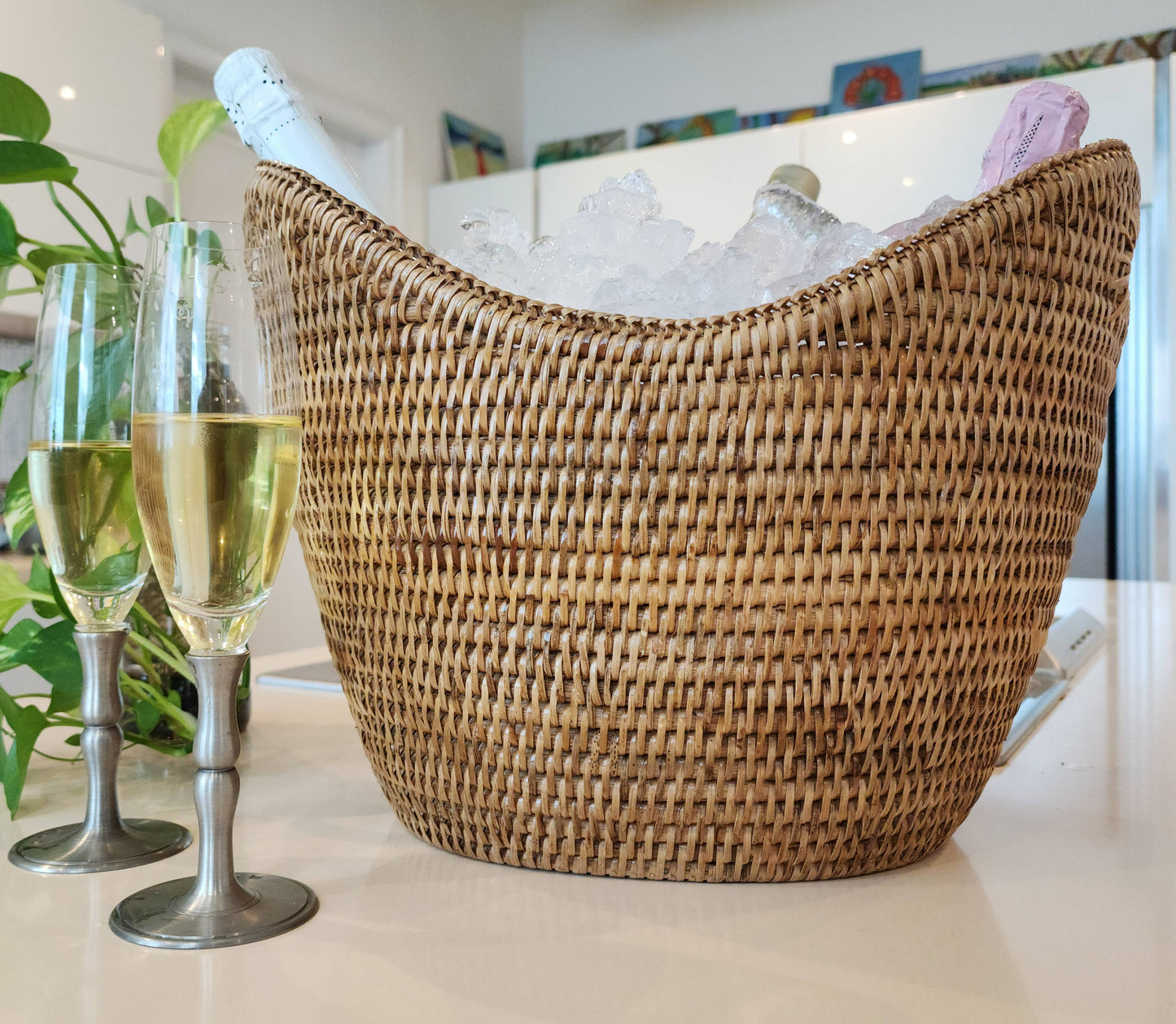 Artifacts Rattan™ Champagne Bucket with Acrylic Insert: Honey Brown