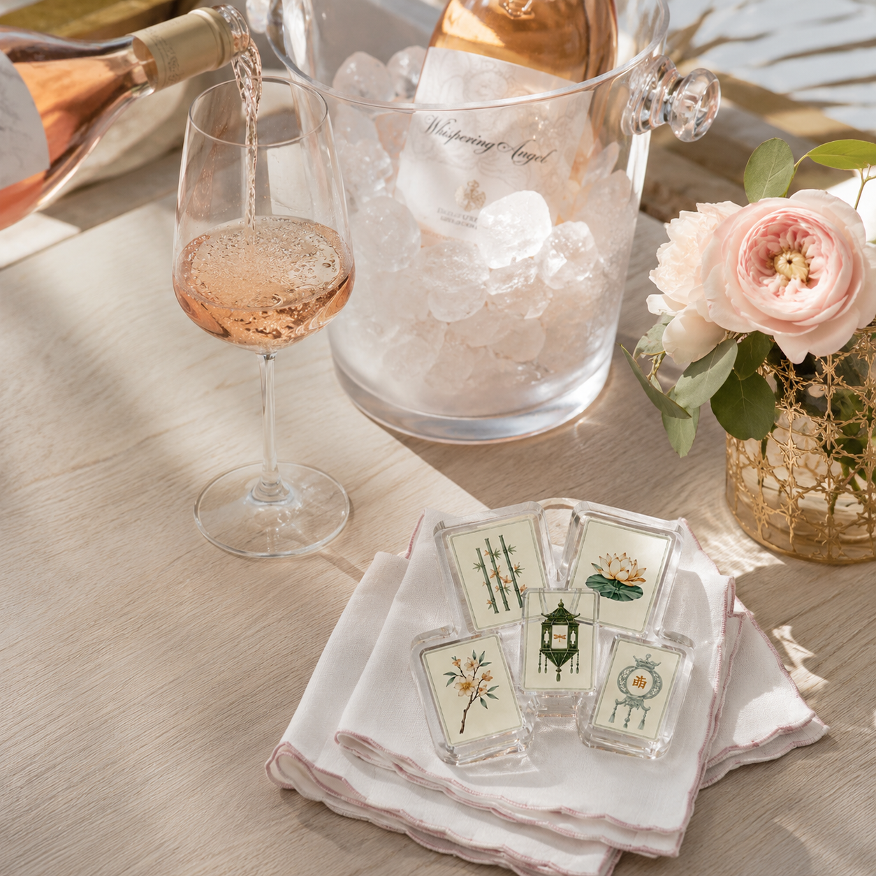 Acrylic Napkin Weight, Bamboo Lotus Mahjong