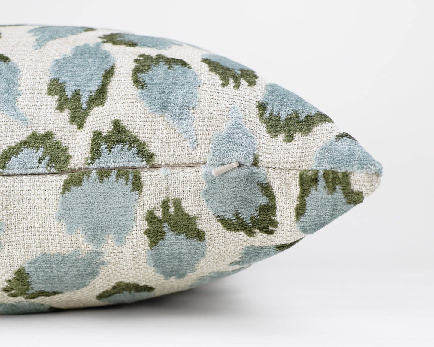 Lottie Aqua & Green Spotted Velvet Throw Pillow: Mineral / 14x20"
