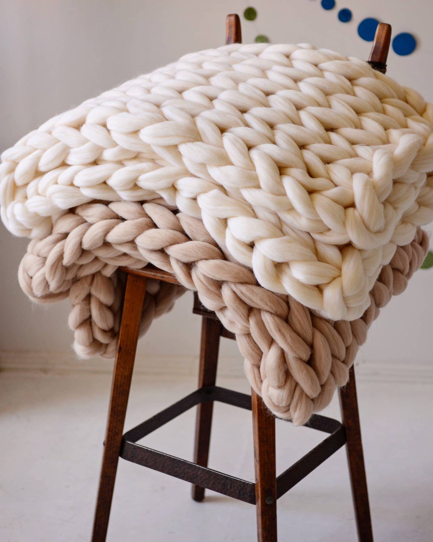 Chunky Knit Blanket 100% Merino Wool Arm Knit Blanket: Beige / 30x50 inches