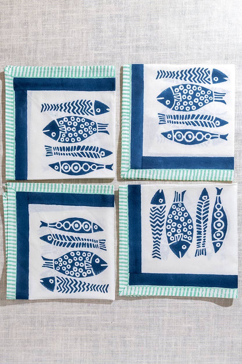 Fish Block Print Napkin Set