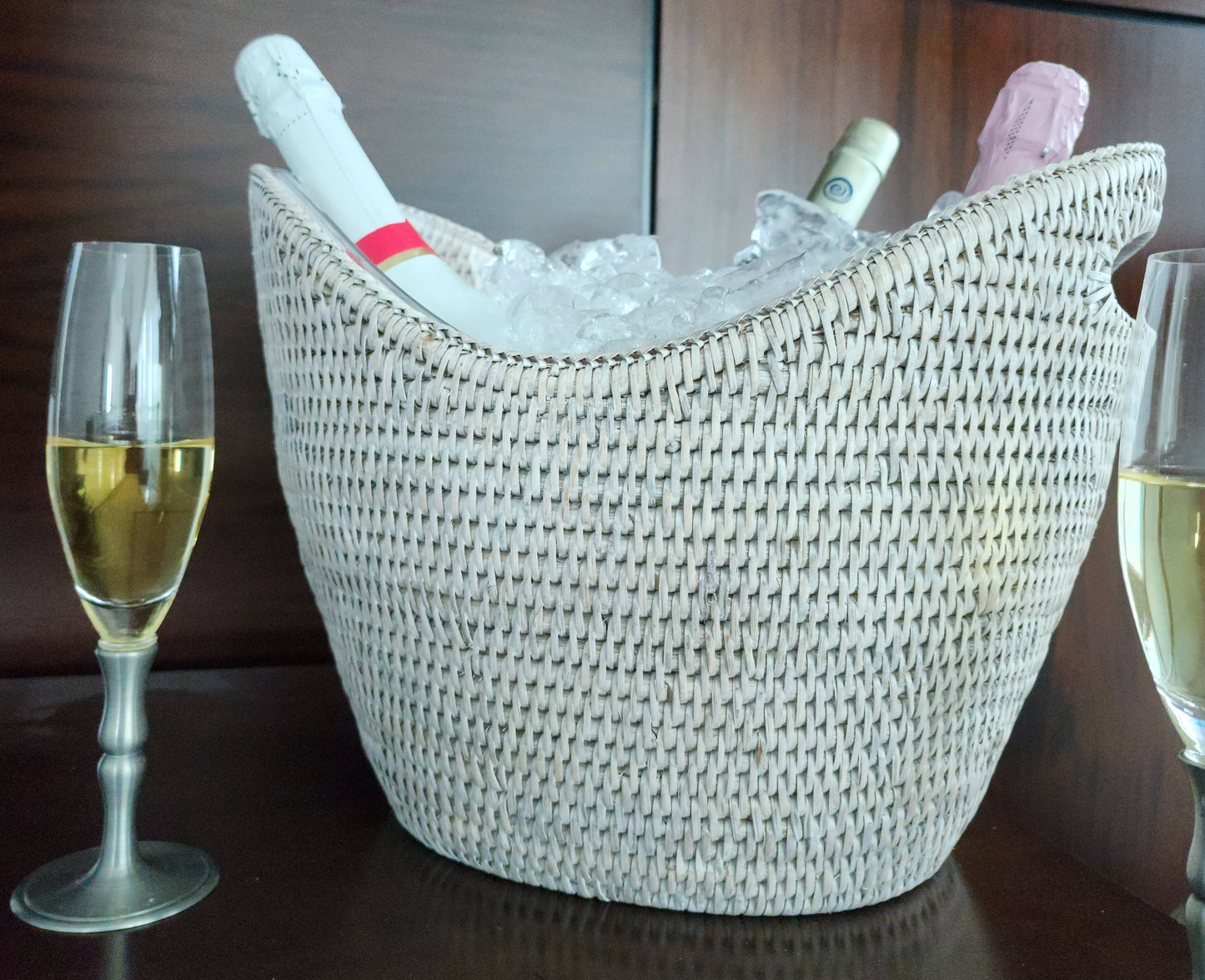 Artifacts Rattan™ Champagne Bucket with Acrylic Insert: Honey Brown