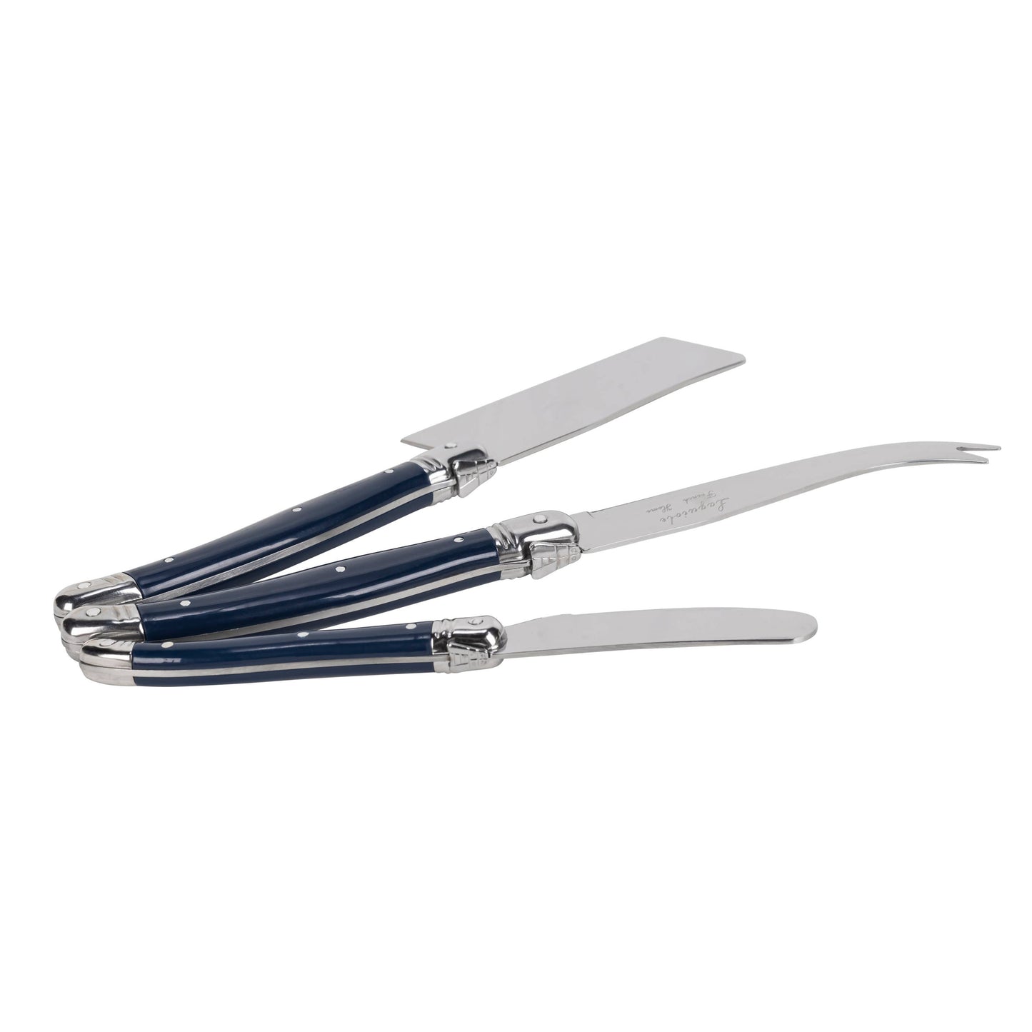 French Home 3-Piece Laguiole Cheese Knife Set with Navy Hand