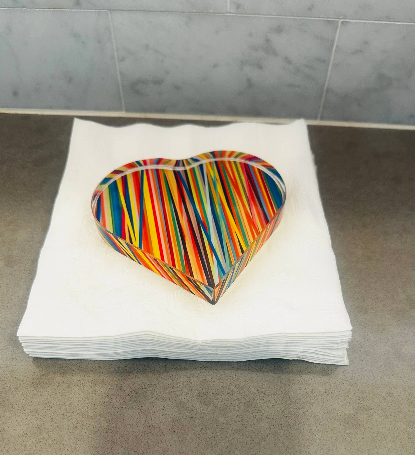 Colorful Abstract Crystal Heart Paperweight