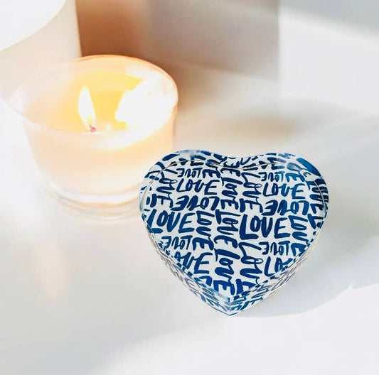 Love Navy Crystal Heart Paperweight