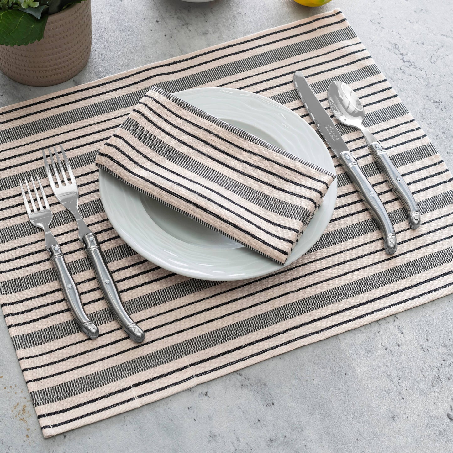 Black & Cream Striped Napkins/ Set of 4