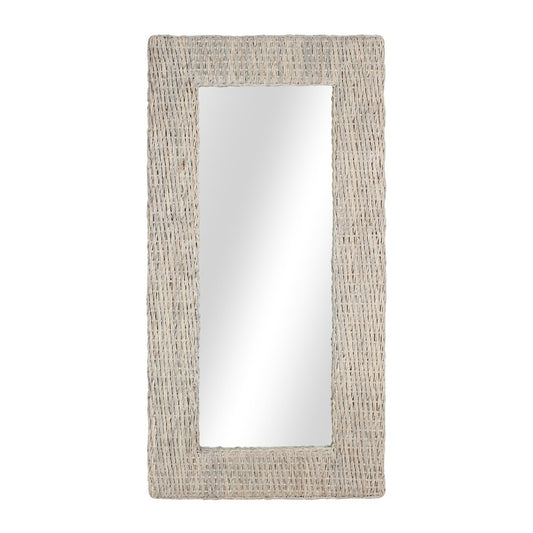 Avalone Leaning Abaca Mirror, 79"H, White Wash