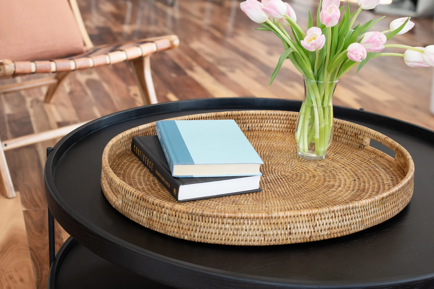 RATTAN OVAL OTTOMAN TRAY HONEY BROWN