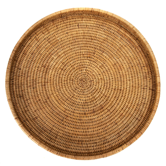 Round Serving Ottoman Tray, Honey Brown, 22"