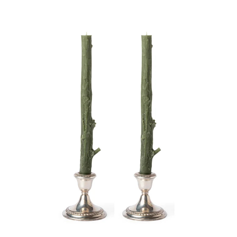 Sticks Candle Cedar, Forest Green (Pair)