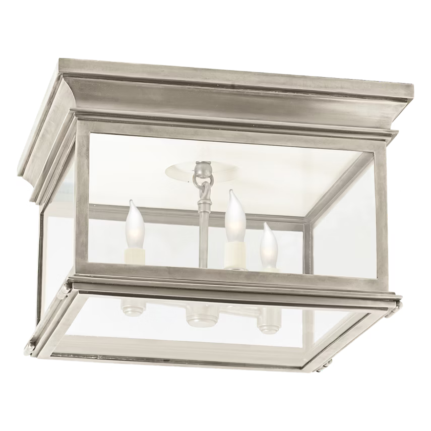 Club Large Flush Mount/ Antique Nickel + Clear Glass