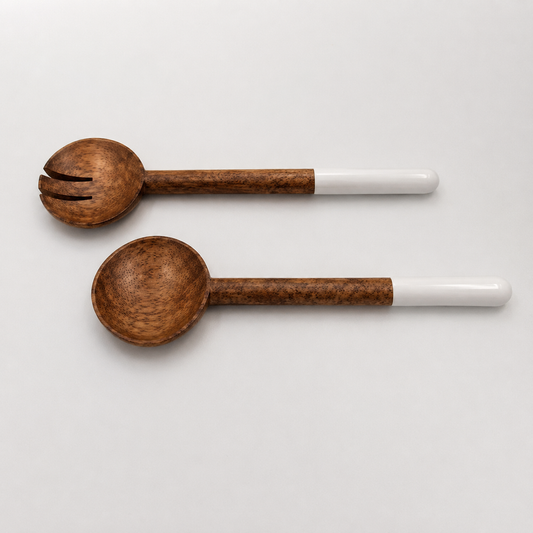 Wooden Salad Servers White set of 2