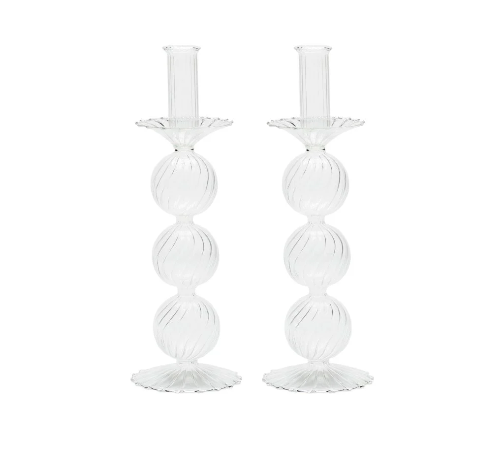 Iris Tall Candle Holder in Clear, Set of 2 in a Box