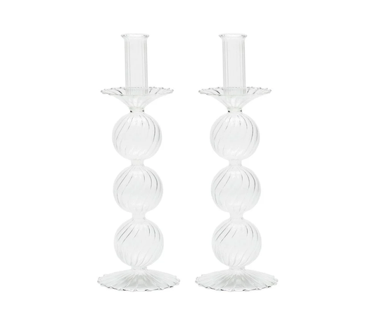 Iris Tall Candle Holder in Clear, Set of 2 in a Box