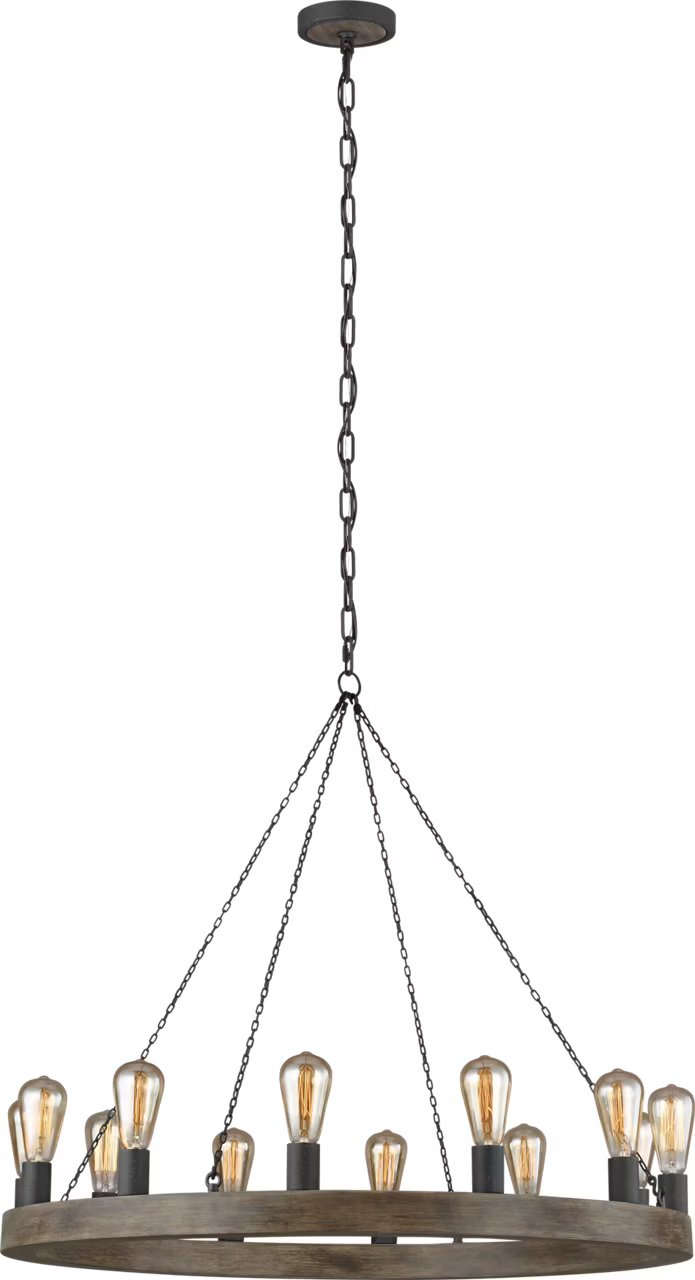 AVENIR Medium Weather Oak/Iron Ring Chandelier