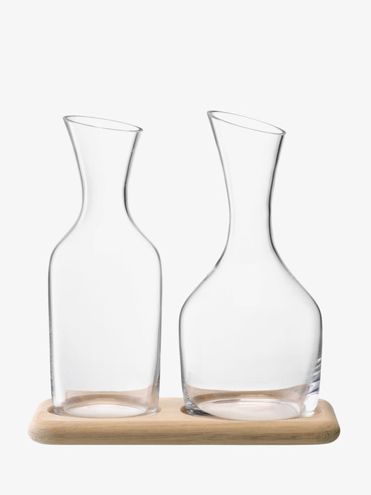 Wine Water and Wine Carafe Set with Oak Base