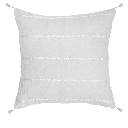Light Grey & White Embroidered Stripes So Soft Linen Pillow