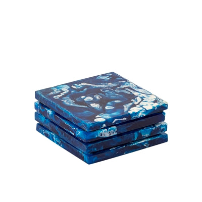 Blue Resin Coasters, Square, Set of 4