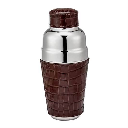 Cocktail Shaker Brown Croc Embossed Leather