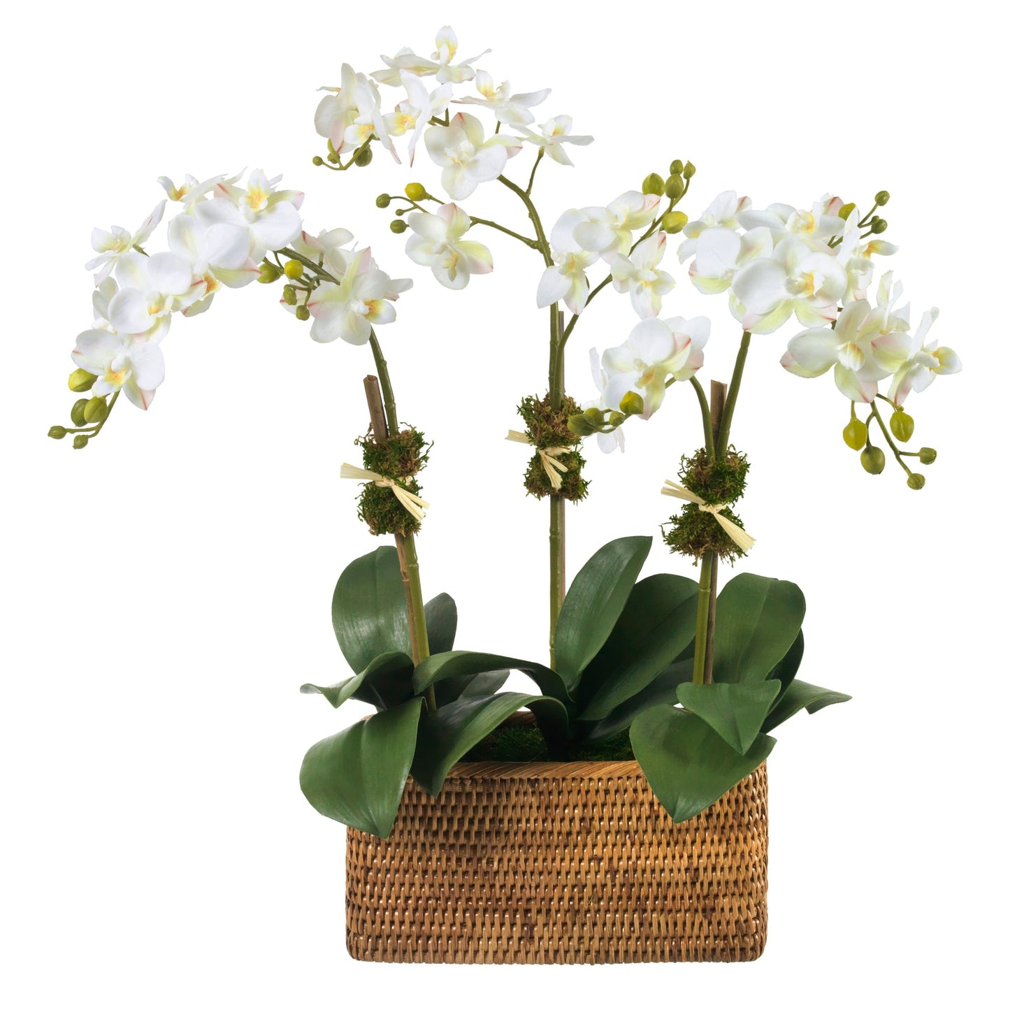 Three Stem Faux Orchid in Rattan Basket