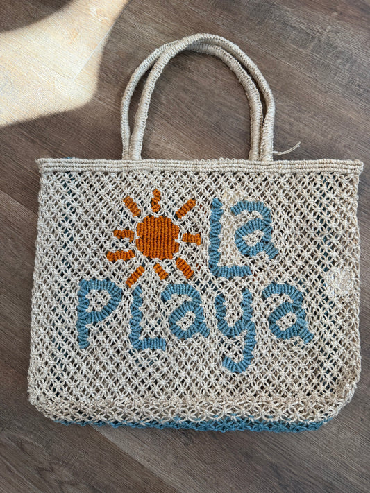 La Playa Small Jute Bag - Natural, Sky, Tango