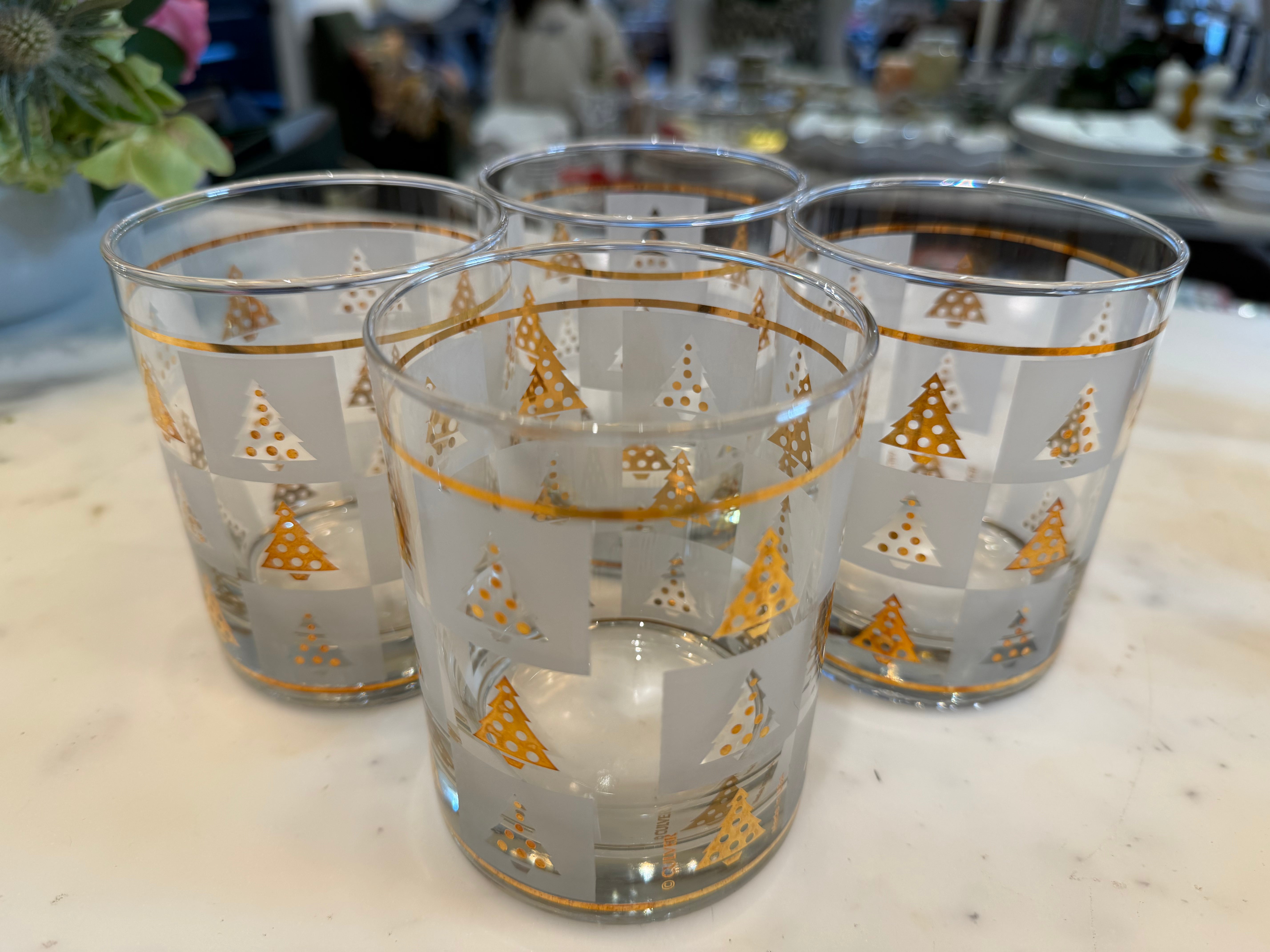 Vintage Frosted Gold Christmas Cocktail Glasses