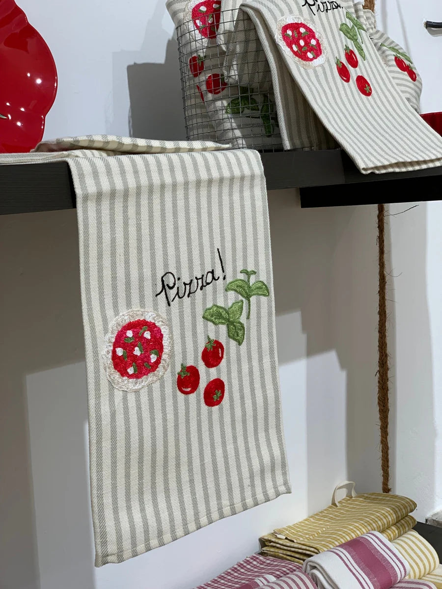 Kitchen Towel Pizza Grey Stripe