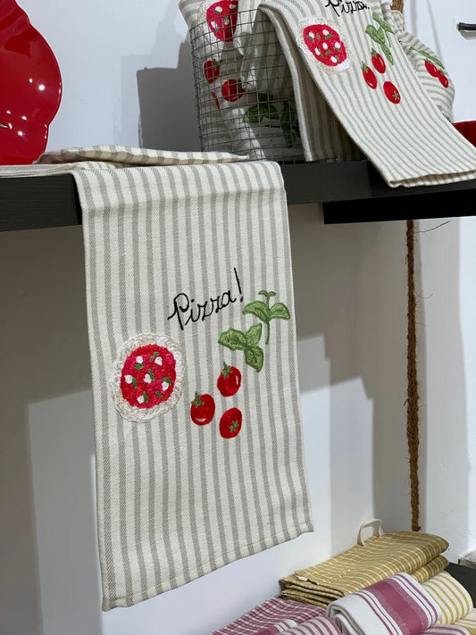 Kitchen Towel Pizza Grey Stripe