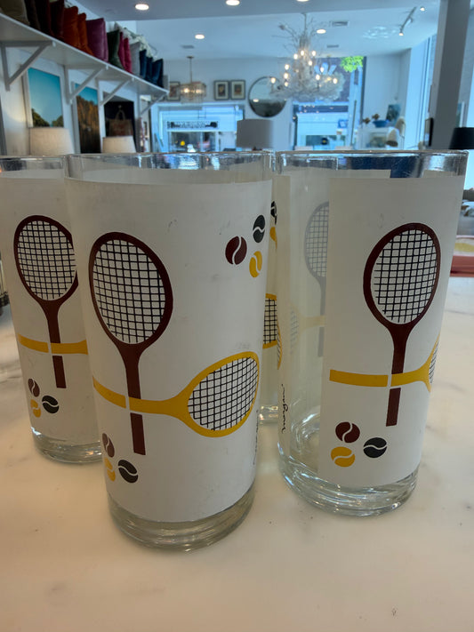 Vintage Brown/Yellow Tennis Glasses, Set of 4