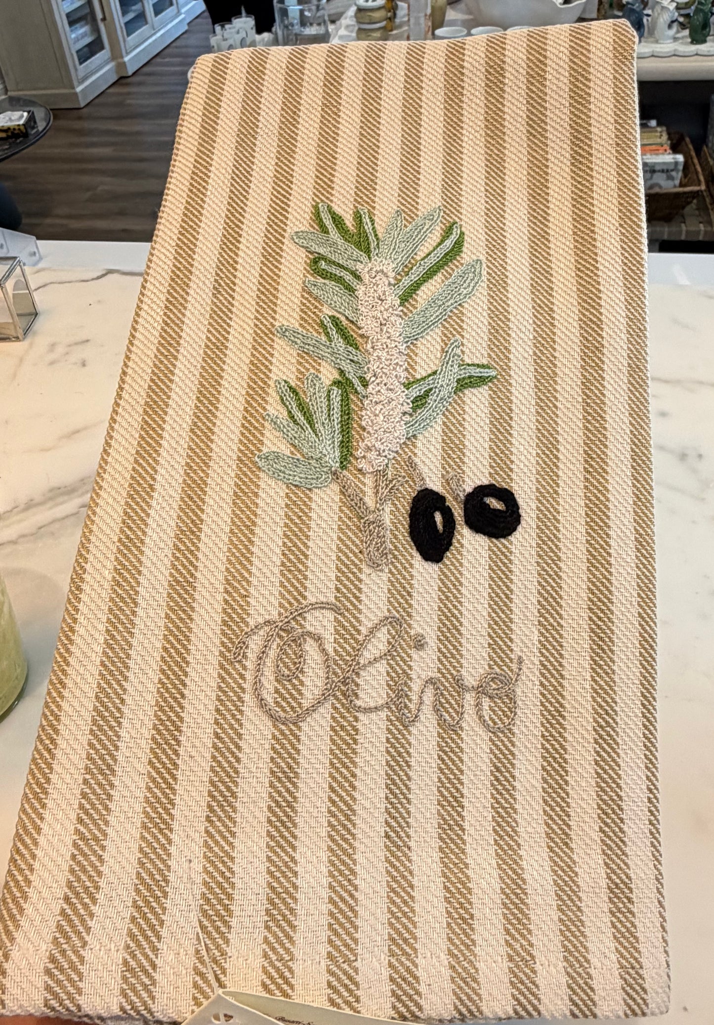 Kitchen Towel Olive Grey Stripe
