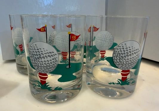Vintage 19th Hole Golf Glasses / Set 4
