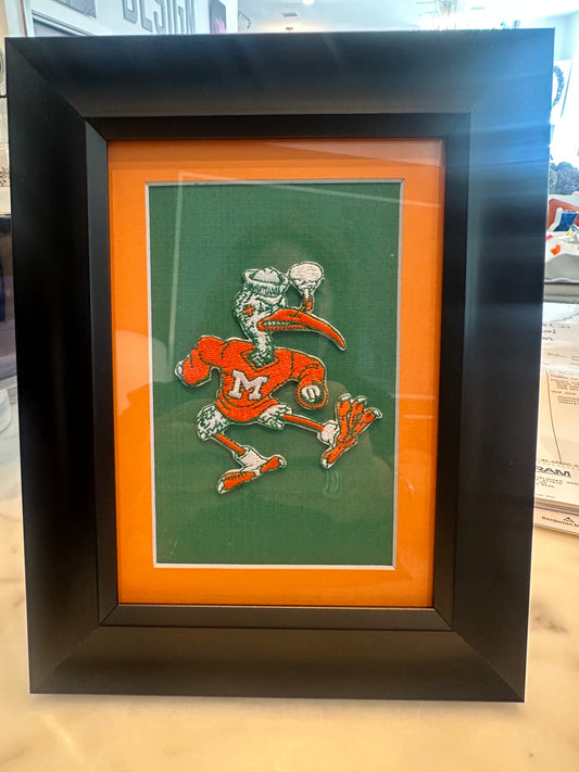 Vintage Miami Hurricane framed patch