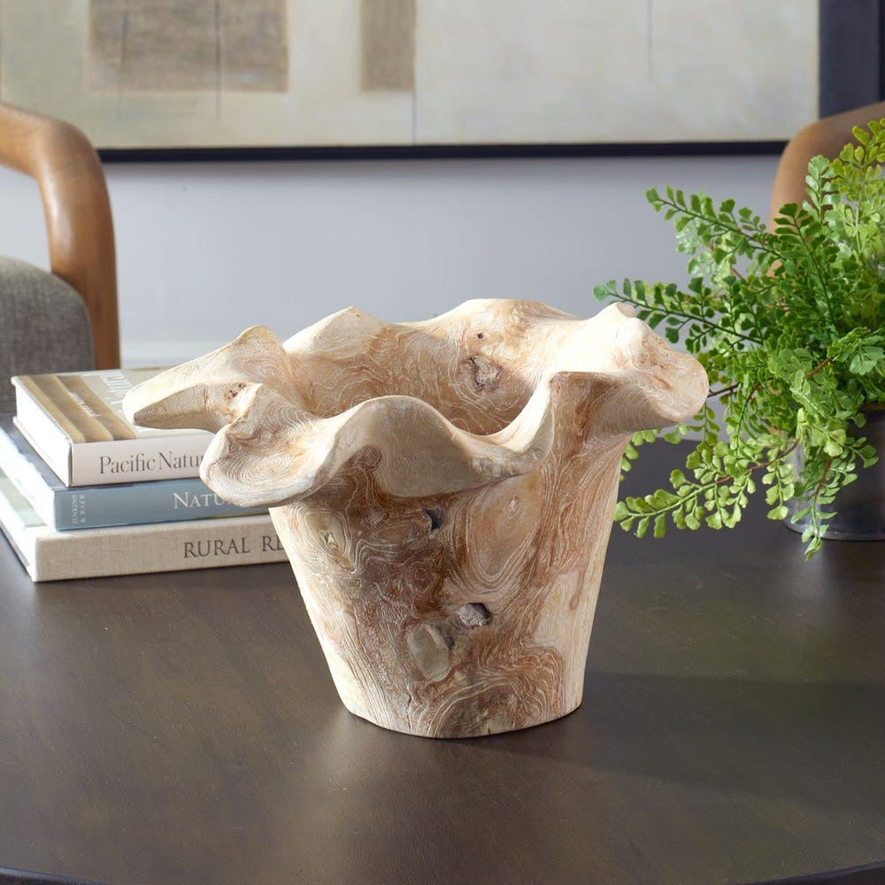 Teak Flow Outdoor Bowl, White Wash