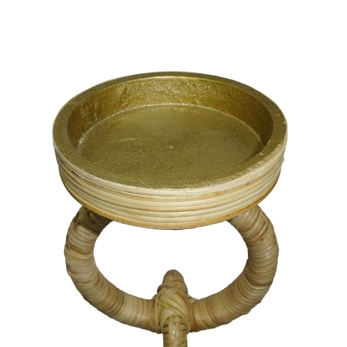 Rattan Wrapped Ring Pillar Candlestick 13.5" H 2 Piece Set, Natural
