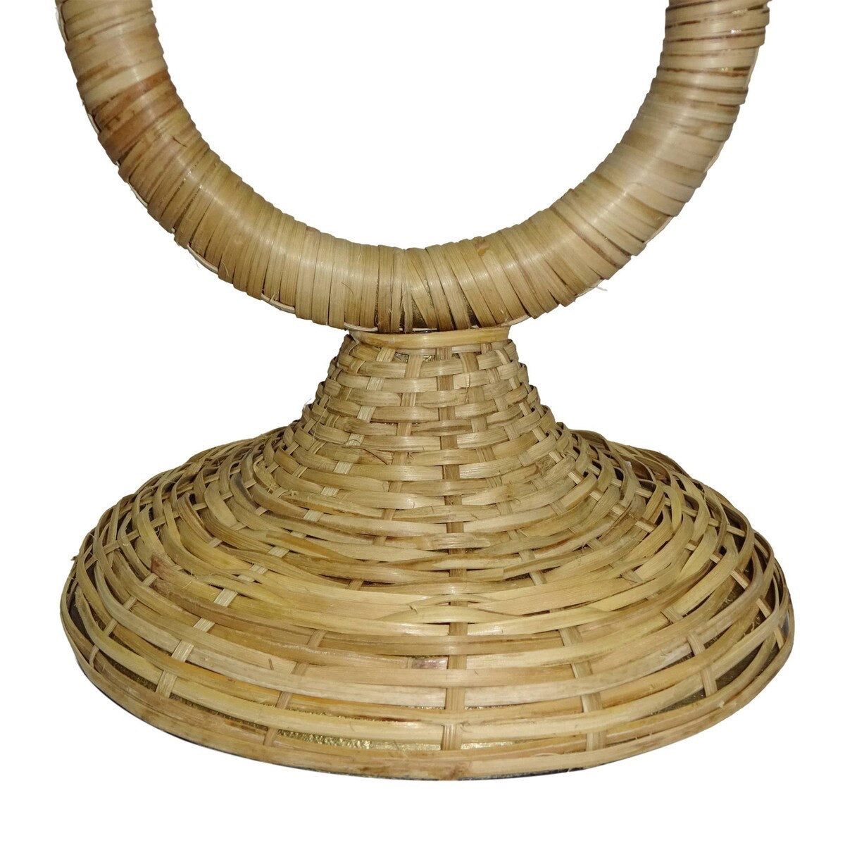 Rattan Wrapped Ring Pillar Candlestick 13.5" H 2 Piece Set, Natural