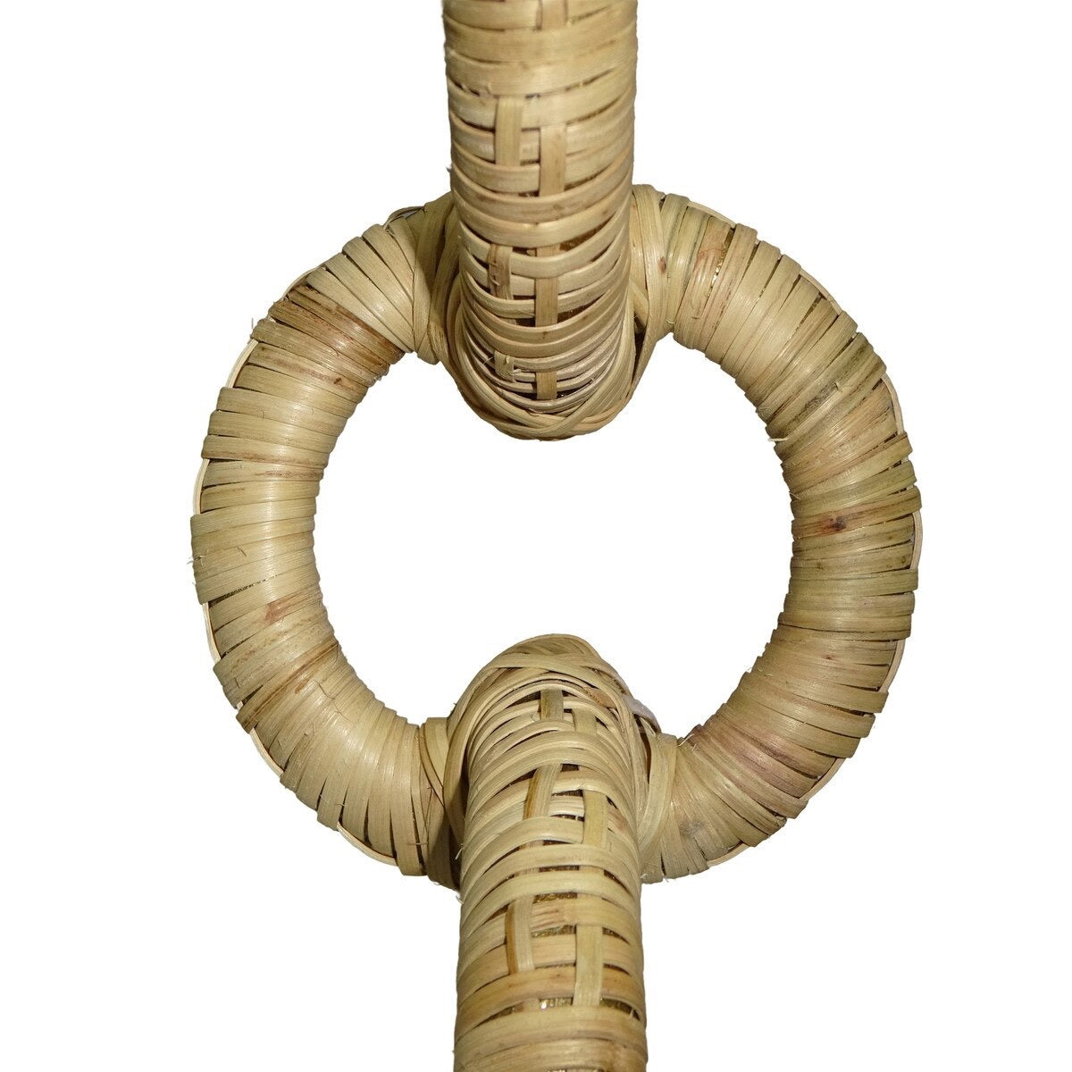 Rattan Wrapped Ring Pillar Candlestick 13.5" H 2 Piece Set, Natural
