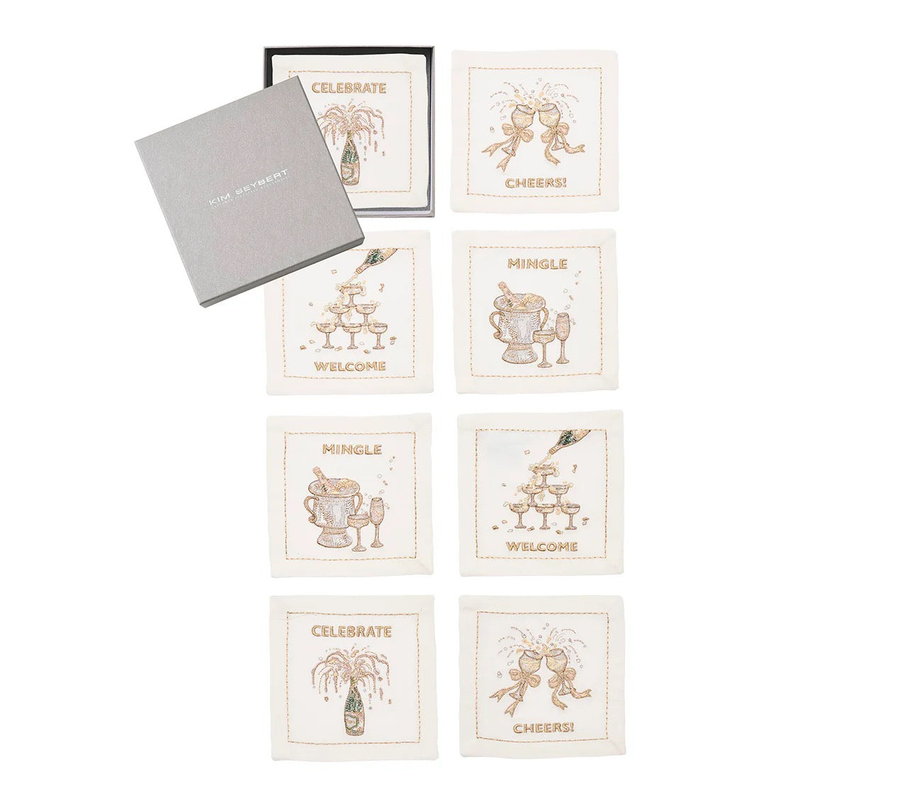 Cheers Cocktail Napkin in White & Multi, Set of 8