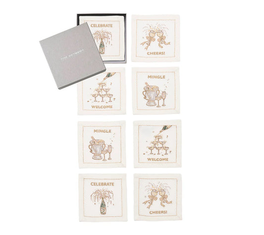 Cheers Cocktail Napkin in White & Multi, Set of 8