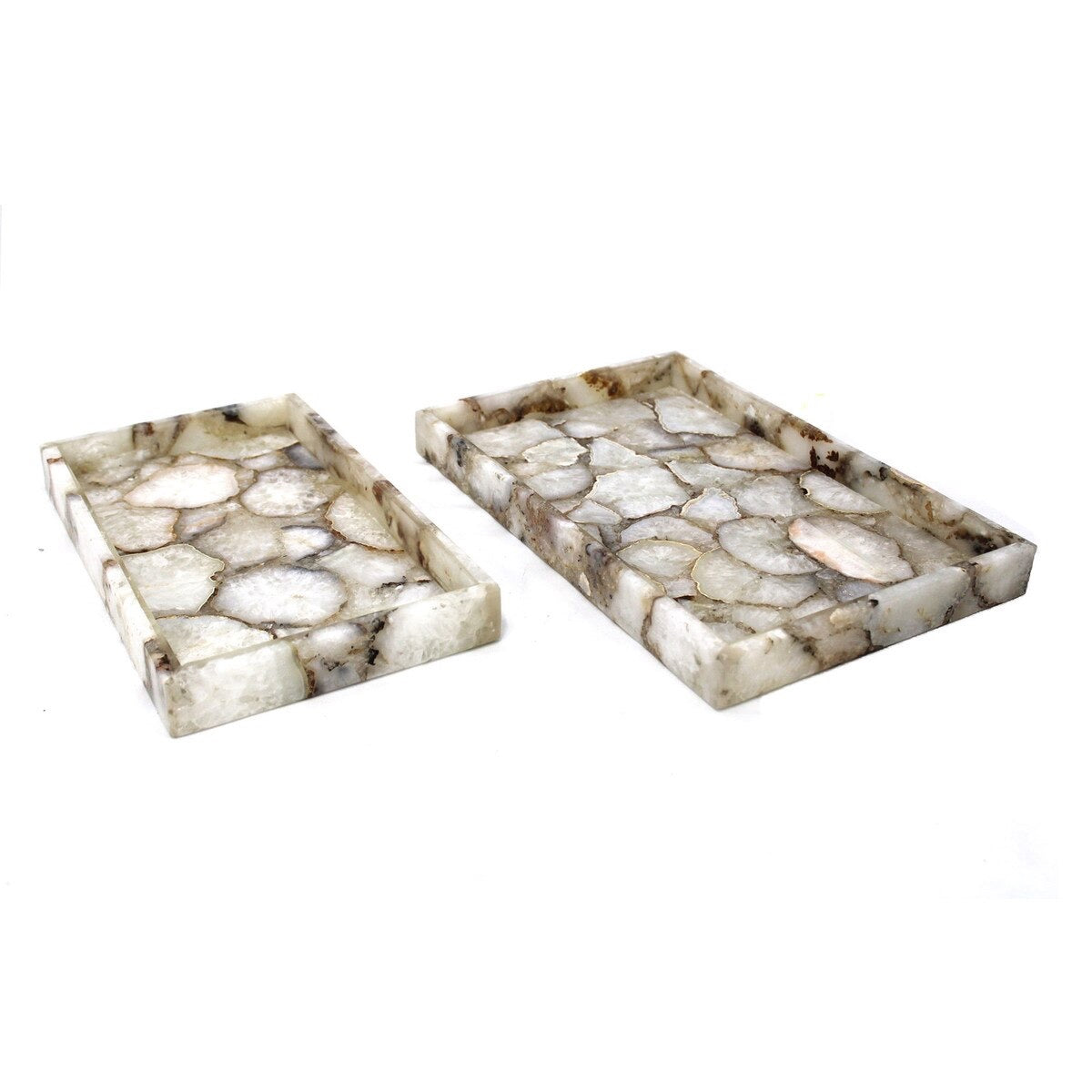 Rectangular Agate Trays - 2 Piece Set, White