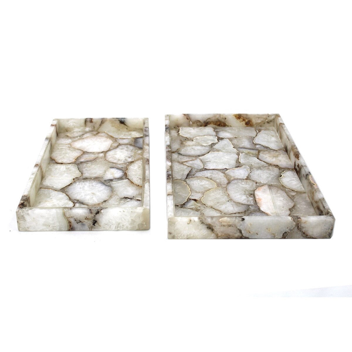 Rectangular Agate Trays - 2 Piece Set, White