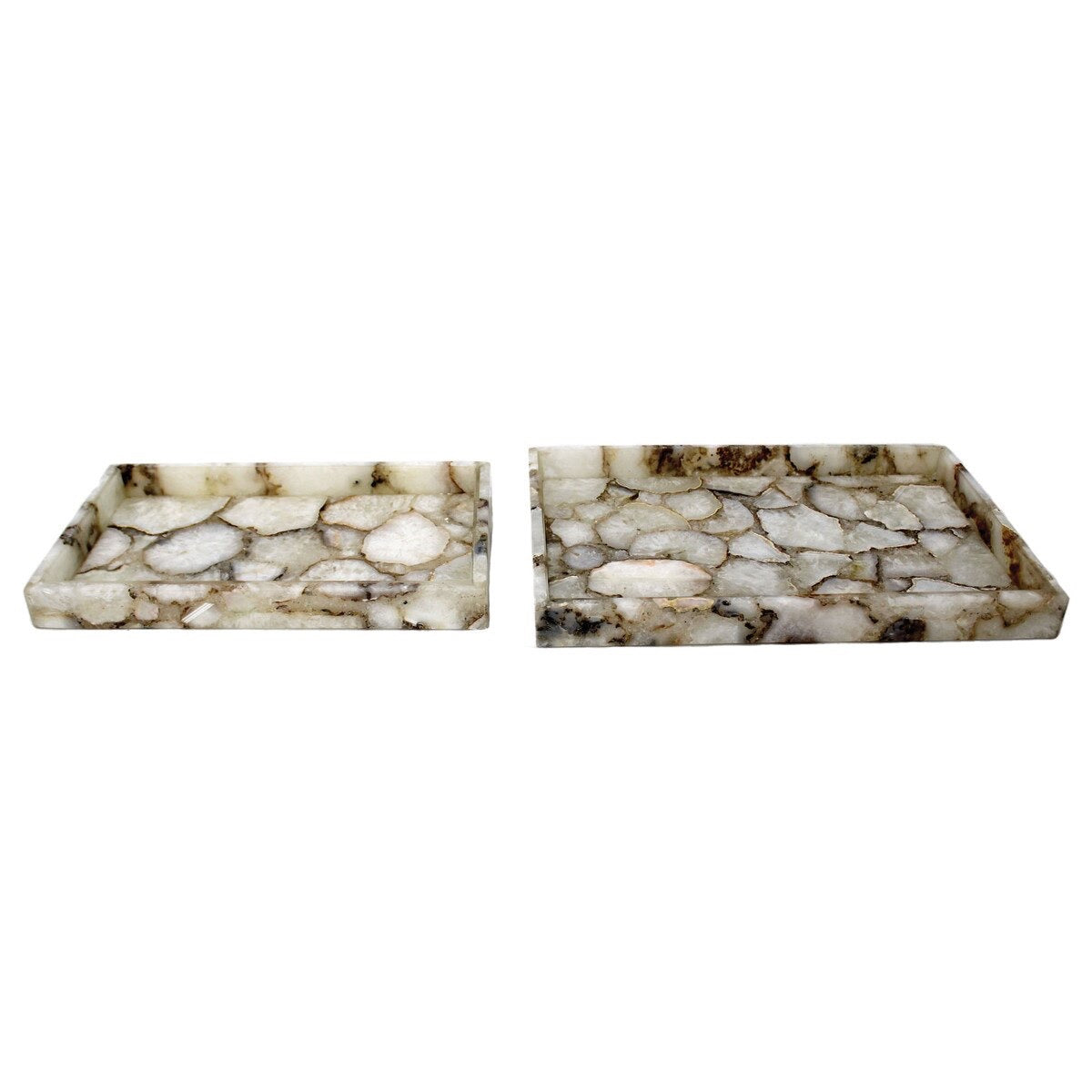 Rectangular Agate Trays - 2 Piece Set, White