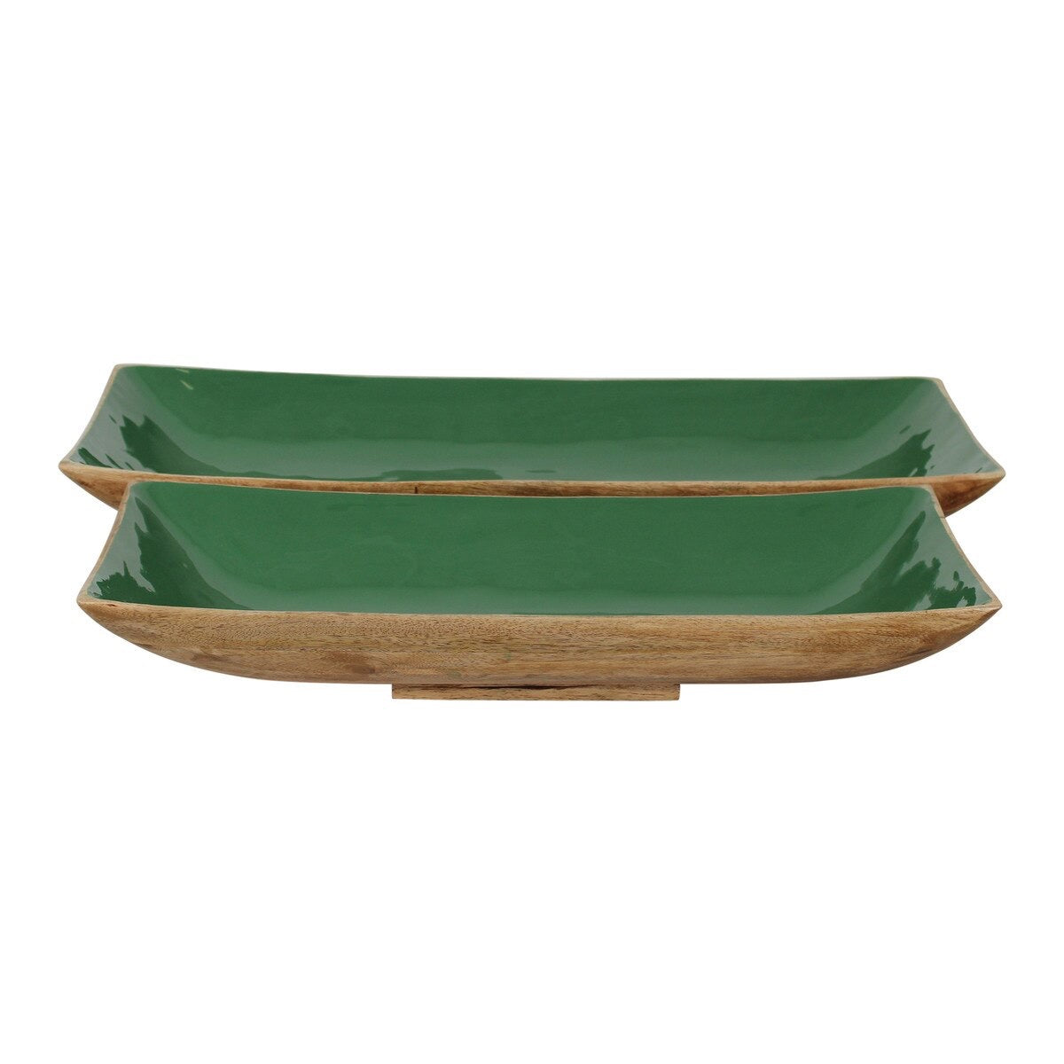 Enamel and Mangowood Rectangular Trays, 2 Piece Set - Thumbnail 2