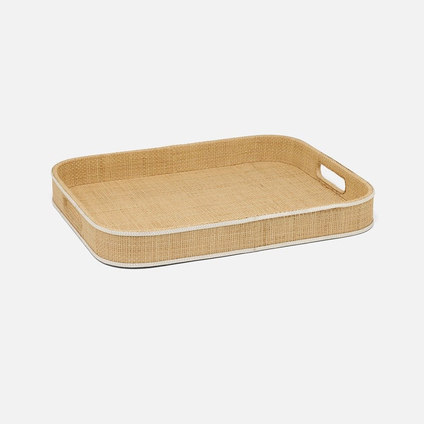 Gable Natural/White Tray Rectangular Raffia/Leather
