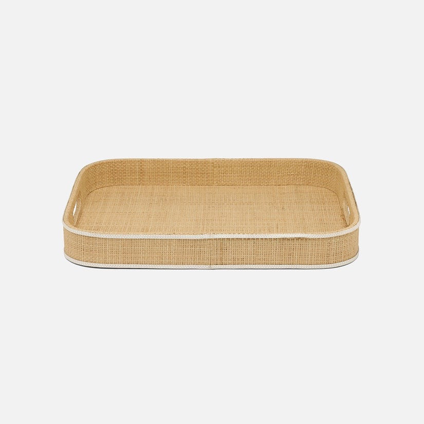 Gable Natural/White Tray Rectangular Raffia/Leather