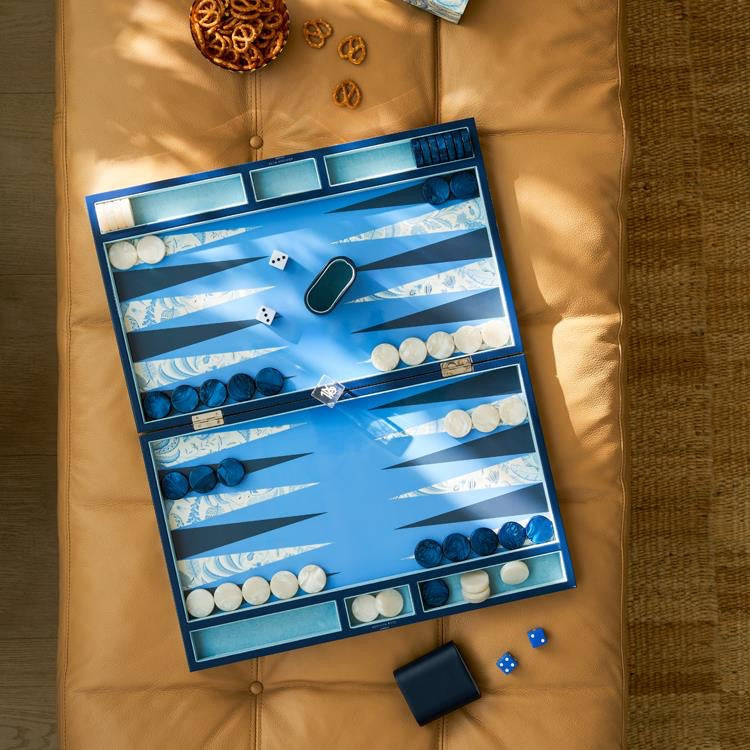Blue Lacquer Backgammon Set