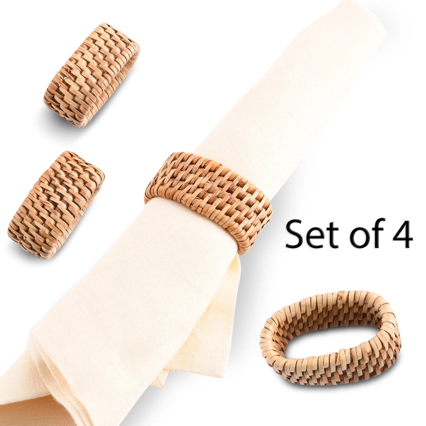 Hand Woven RattanNapkin Ring, set of 4