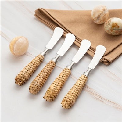 Set of 4 Stainless Steel & Wood Handle Spreaders - Silver & Brown